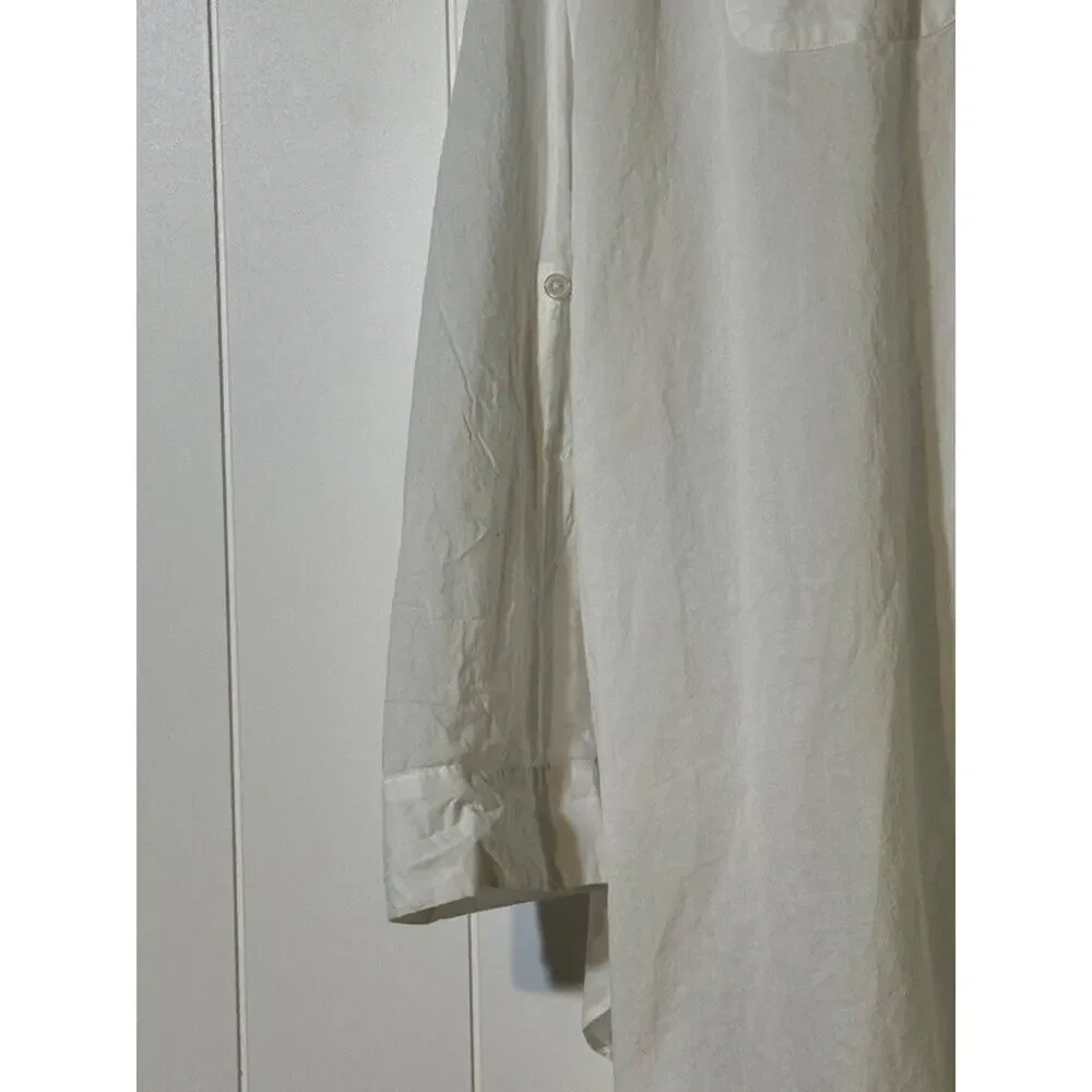 LM Beach Button Up Shirt White Cotton Roll Tab Sleeve Relaxed Fit Medium
